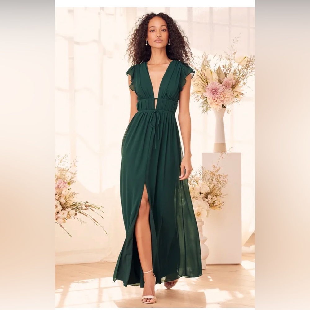 Emerald Green Ruffled Maxi Dress size: L …NEVER WORN